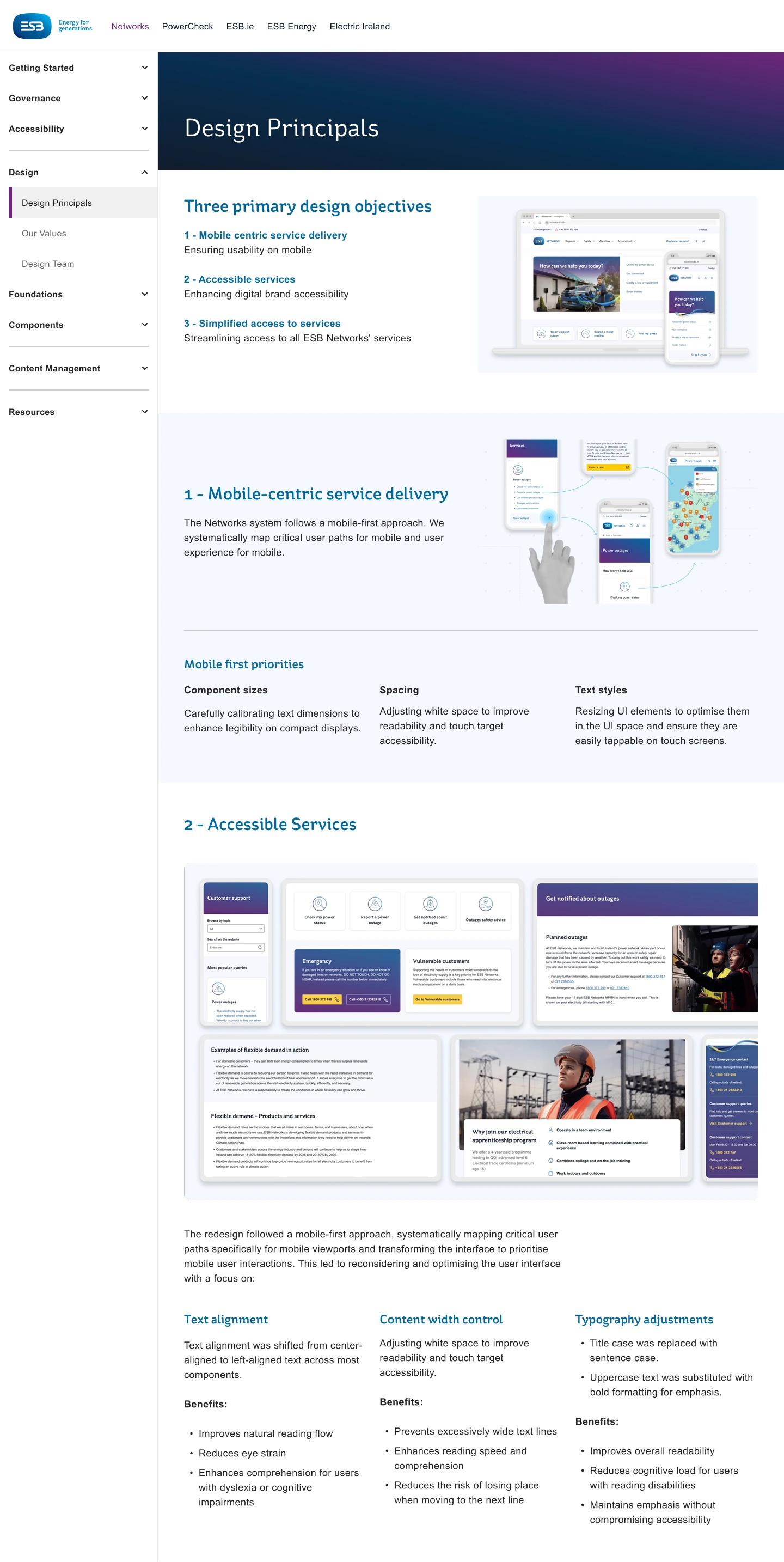 Design Principals page setting out the platform's primary design objectives